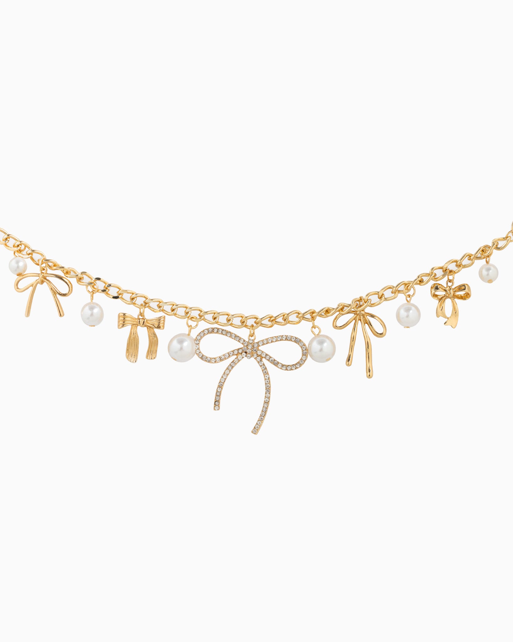 Multi Bow with Pearls and Crystals Bag Charm Chain